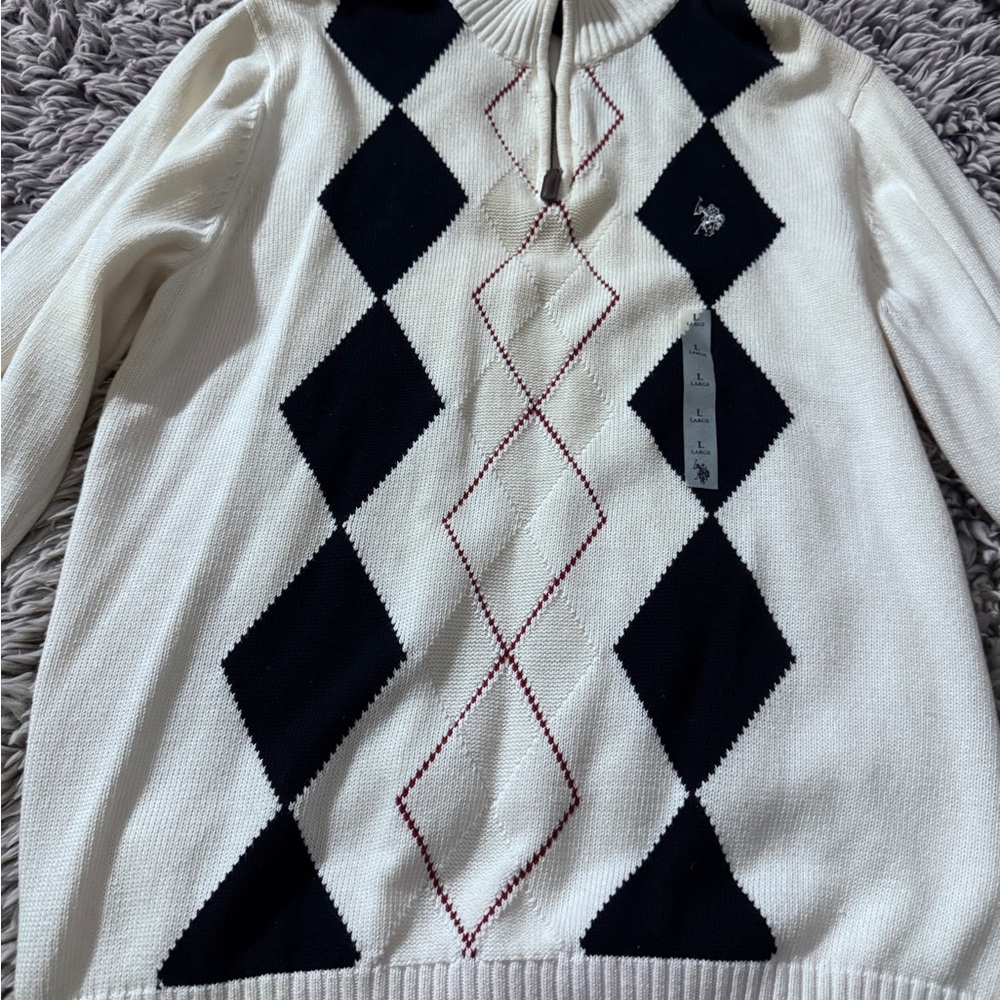 Argyle Knit Sweater - Black and White